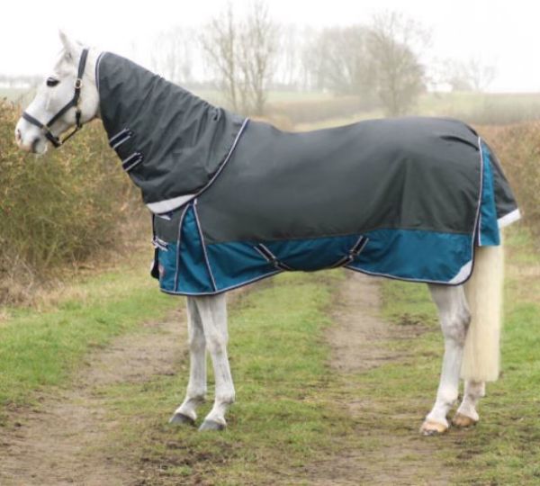 Picture of DefenceX System 50g Turnout Rug With Detachable Neck Cover Dark Grey/Teal