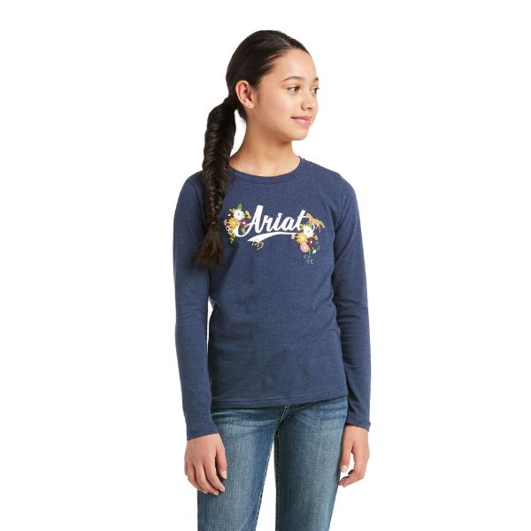 Picture of Ariat Youth Flora Fauna Logo LS T-Shirt Navy Heather