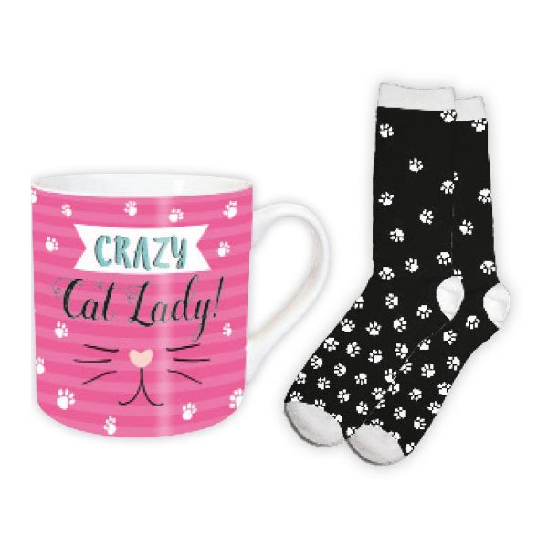 Picture of Otter House Gift Set Crazy Cat Lady Tarka Mug & Socks