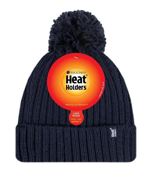 Picture of Heat Holders Arden Ladies Cable Knit Hat With Pom Navy