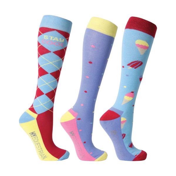 Picture of Hy Equestrian Stay Cool Socks Blue/Cerise 3Pack 4-8