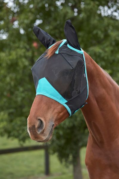 Picture of Weatherbeeta Comfitec Deluxe Fine Mesh Mask With Ears Black/Turquoise