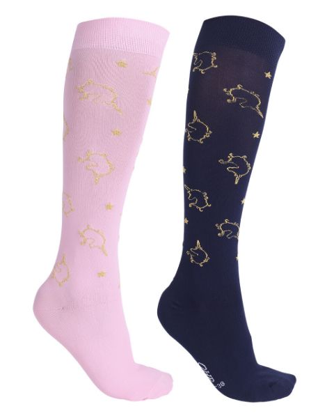 Picture of QHP Knee Stockings Rosa (2 Pack) Navy/Powder Pink 35-38