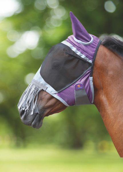 Picture of Shires Deluxe Fly Mask With Nose Fringe Purple