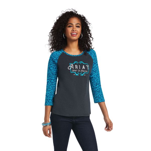 Picture of Ariat Real Freedom 3/4 Sleeve Shirt Charcoal Heather / Leopard