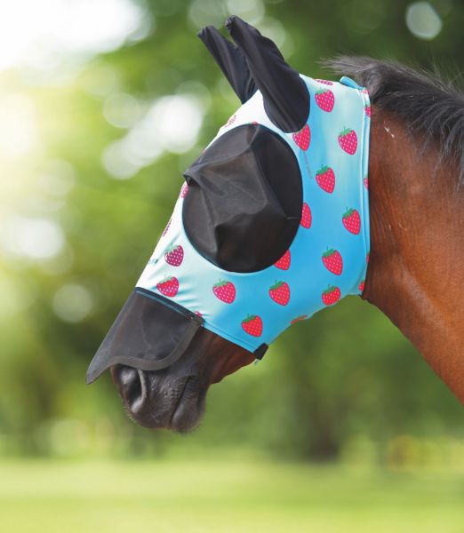 Picture of Shires Flyguard Pro Fruit Print Stretch Fly Mask With Nose Strawberry