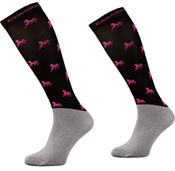 Picture of Black/Pink Horse Microfibre Novelty Socks Junior 35-38