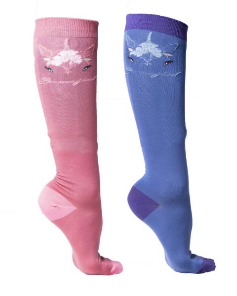 Picture of QHP Knee Stockings Yazz (2 Pack) Smokey Blue/Rose 35-38
