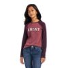 Picture of Ariat Youth Varsity LS T-Shirt Mulberry/Nostalgia Rose