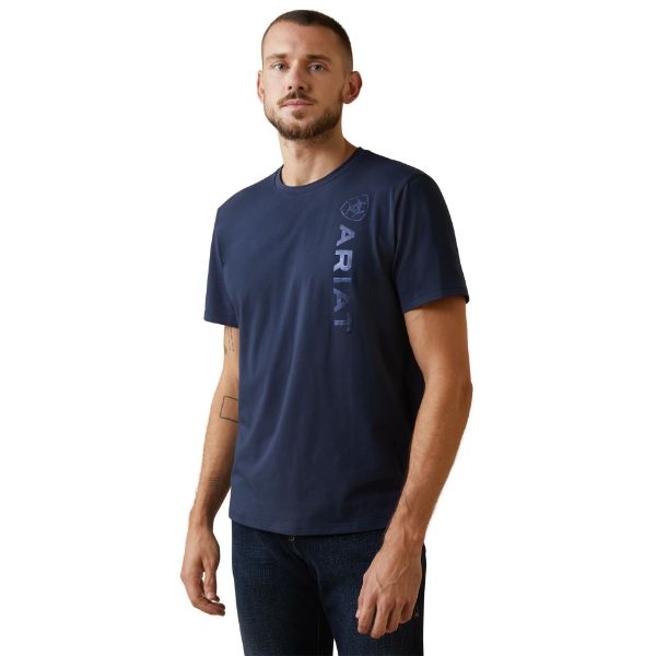 Picture of Ariat Mens Vertical Logo Short Sleeved T-Shirt Navy