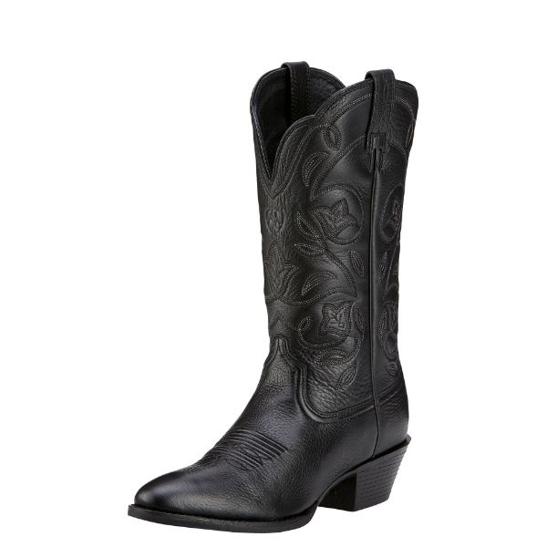 Picture of Ariat Womens Heritage Western R-Toe Boots Black Deertan