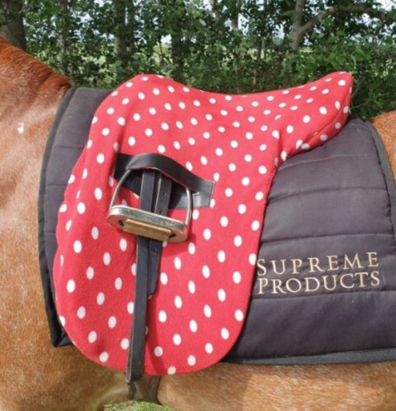 Picture of Supreme Products Ride On Dotty Fleece Saddle Cover Rosette Red One Size