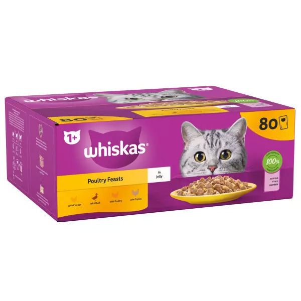 Picture of Whiskas Poultry Feasts in Jelly 1+ Adult Wet Cat Food Pouches 80x85g