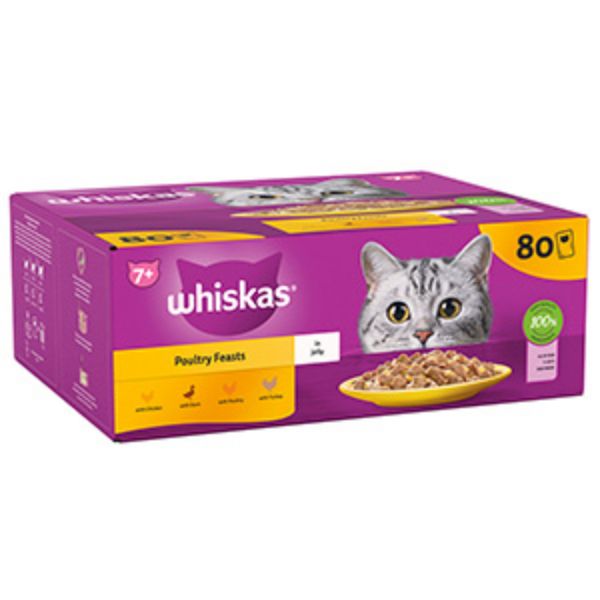 Picture of Whiskas Senior 7+ Poultry Feasts in Jelly Wet Cat Food Pouches 80x85g