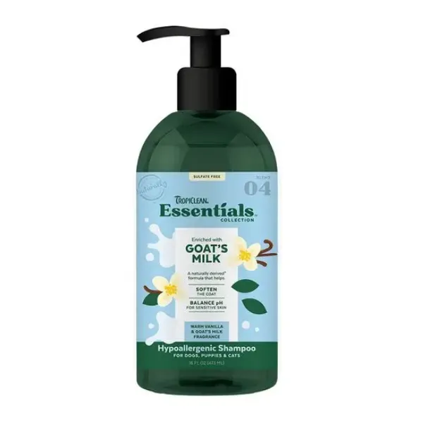 Picture of TropiClean Essentials Goat's Milk Shampoo For Dogs, Pupplies & Cats 473ml
