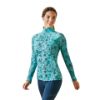 Picture of Ariat Womens Sunstopper 2.0 1/4 Zip Baselayer Pool Blue Oasis Print