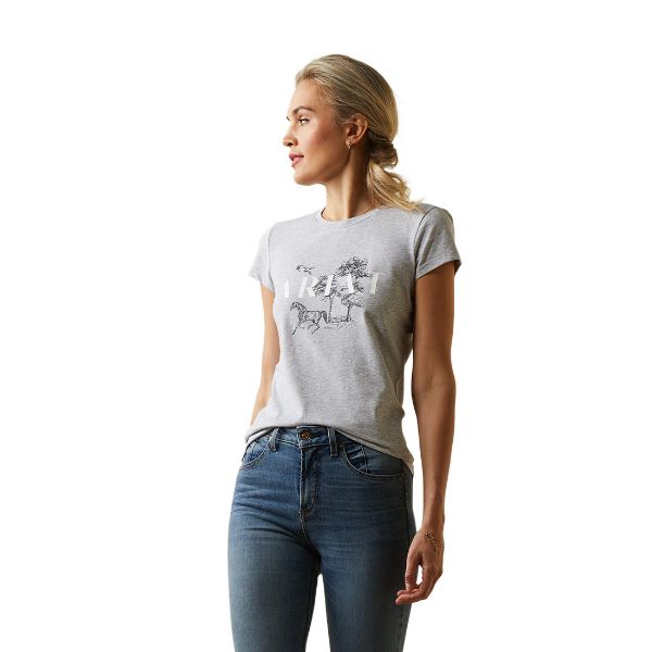 Picture of Ariat Womens Toile Scene SS T-Shirt Heather Grey