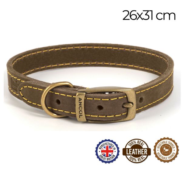 Picture of Ancol Timberwolf Leather Collar Sable 26-31cm Size 2