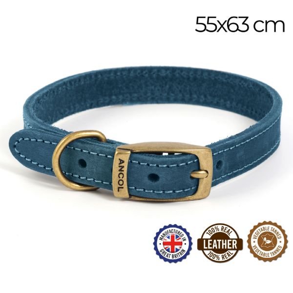Picture of Ancol Timberwolf Leather Collar Blue 55-63cm Size 8
