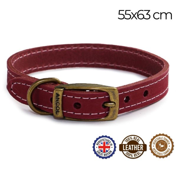 Picture of Ancol Timberwolf Leather Collar Raspberry 55-63cm Size 8