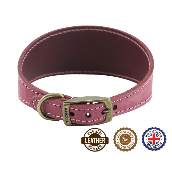 Picture of Ancol Timberwolf Whippet Leather Collar Raspberry 30-34cm Size 2