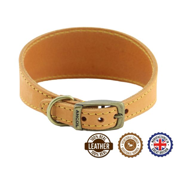 Picture of Ancol Timberwolf Whippet Leather Collar Mustard 30-34cm Size 2
