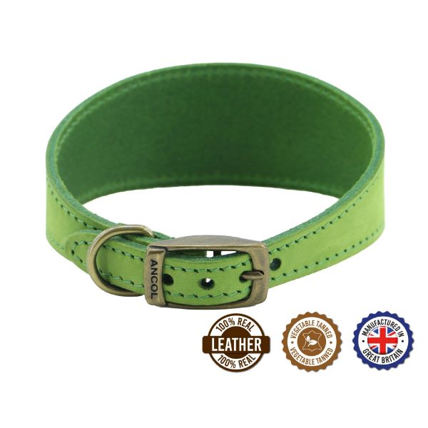 Picture of Ancol Timberwolf Whippet Leather Collar Green 30-34cm Size 2