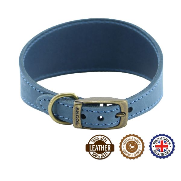 Picture of Ancol Timberwolf Whippet Leather Collar Blue 30-34cm Size 2