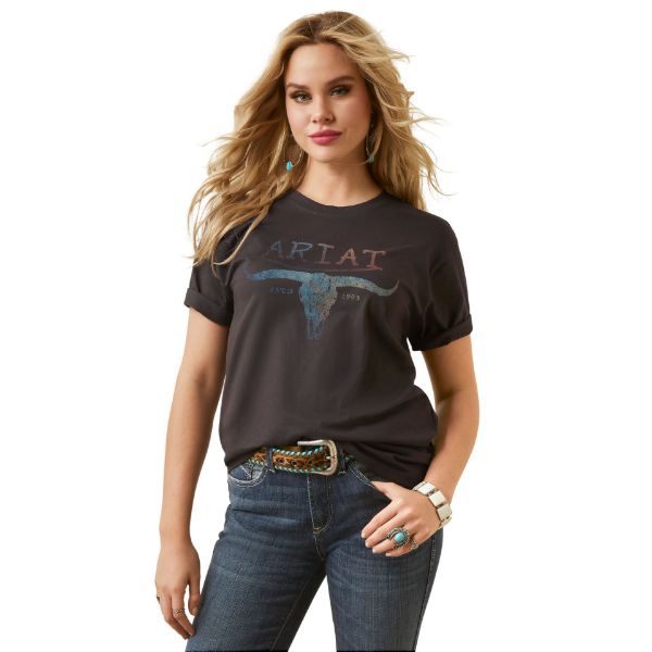 Picture of Ariat Wms Patina Steer SS Tee Washed Black