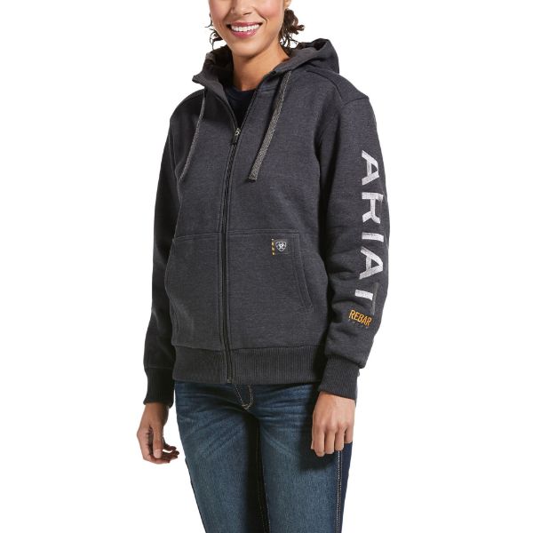 Picture of Ariat Womens Rebar All-Weather Full Zip Hood Charcoal Heather