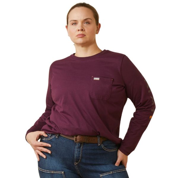 Picture of Ariat Womens Rebar Workman Logo LS T-Shirt Potent Purple / Peppercorn