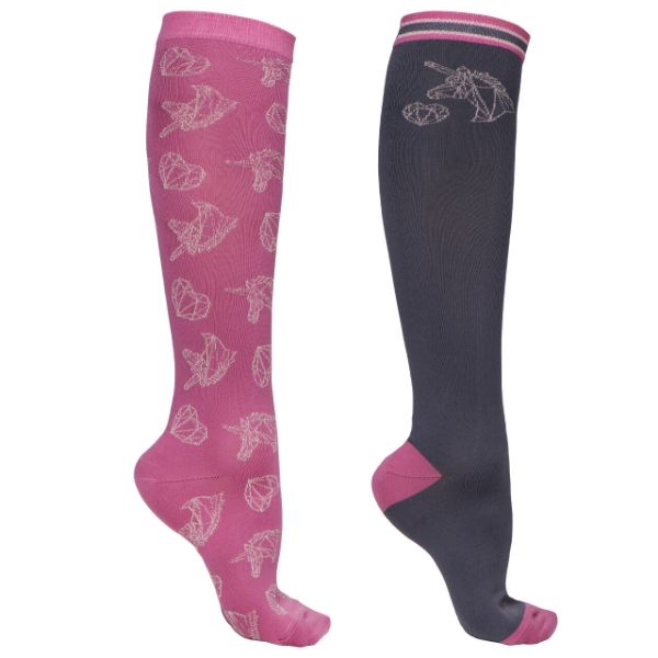 Picture of QHP Knee Stockings Didy (2 Pack) Pink/Grey 31-34