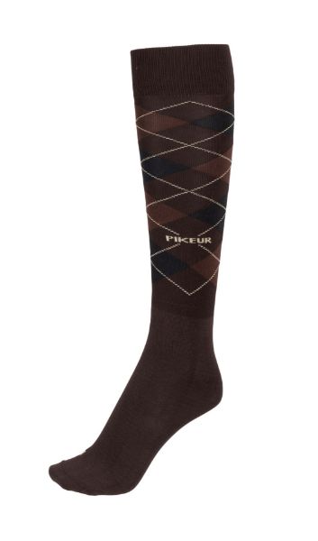 Picture of Pikeur Knee Socks Checked Chocolate 35-38
