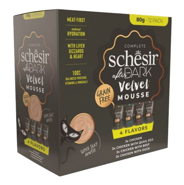 Picture of Schesir After Dark Velvet Mousse Variety Pack Adult Cat Pouch 12x80g
