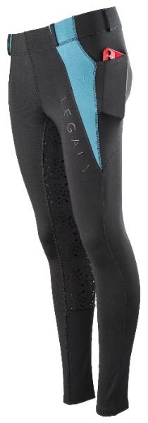 Picture of Legacy Kids Riding Tights Black / Turquoise