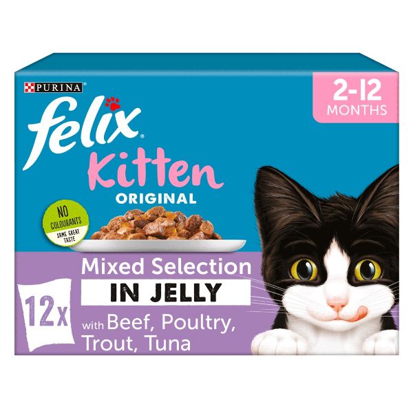 Picture of Felix Original Kitten Pouch Box Beef, Poultry, Trout, Tuna 12x100g