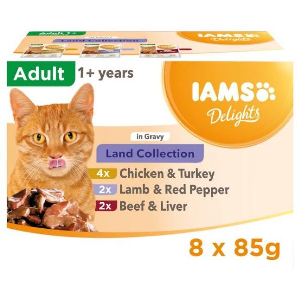 Picture of Iams Cat - Adult Pouch Delights Land Collection Gravy 8x85g
