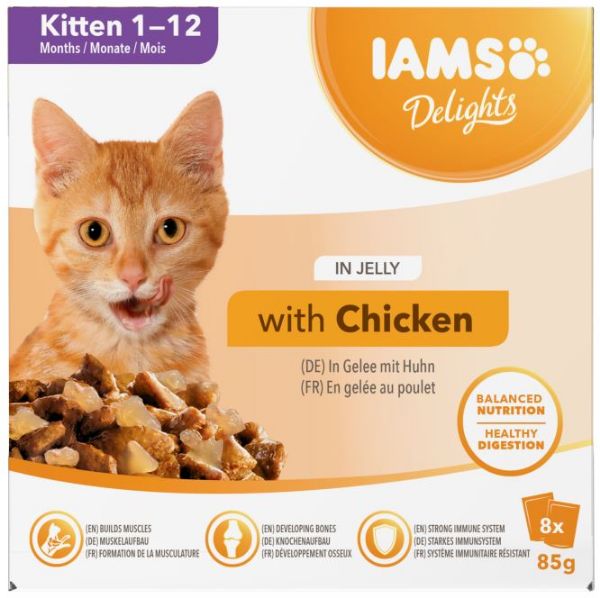 Picture of Iams Cat - Kitten Pouch Delights Chicken Jelly 8x85g