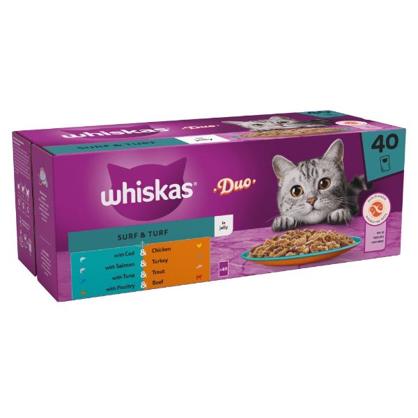 Picture of Whiskas Duo Surf & Turf in Jelly 1+ Adult Wet Cat Food Pouches 40x85g