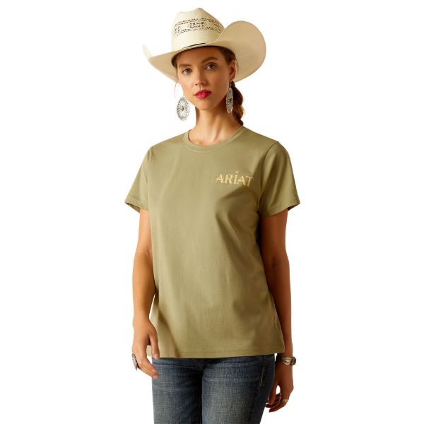 Picture of Ariat Womens Desert Scene Short Sleeved T-Shirt Oil Green 