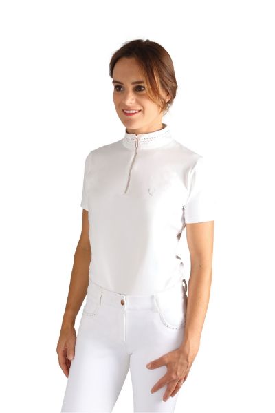 Picture of Hy Equestrian Adults Roka Royal Show Shirt White / Rose Gold Diamantes