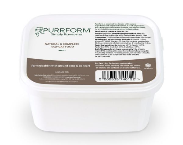 Picture of PurrForm Farmed Rabbit wIth Ox Heart Tub 450g