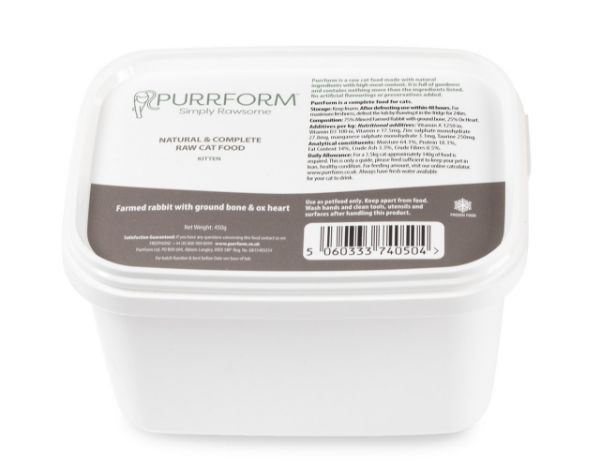 Picture of PurrForm Farmed Rabbit WIth Ox Heart Tub Kitten 450g