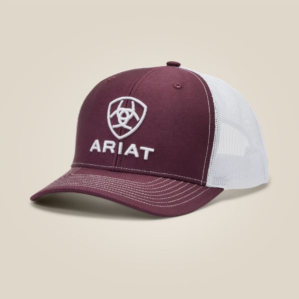 Picture of Ariat M&F Mens Stacked Logo Trucker Cap Burgundy / White