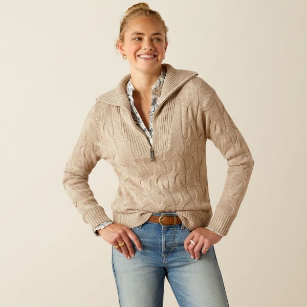 Picture of Ariat Womens Alamere 1/2 Zip Sweater Oatmeal Heather