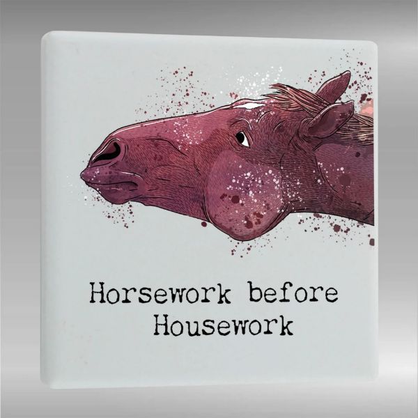 Picture of Vivid Squid Having A Mare Square Ceramic Magnet - Horsework Before Housework