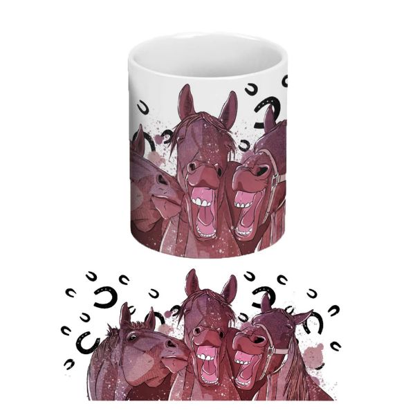 Picture of Vivid Squid Horsing Around Ceramic Classic Mug - 3 Laughing Horses