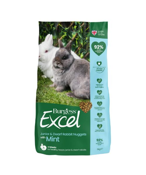 Picture of Burgess Rabbit - Excel Junior & Dwarf Nuggets With Mint 3kg