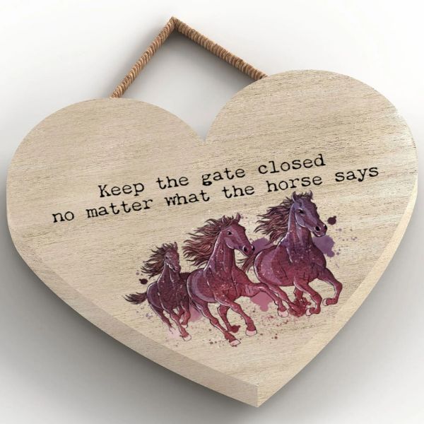 Picture of Vivid Squid Horsing Around Small Heart Plaque - Keep The Gate Closed