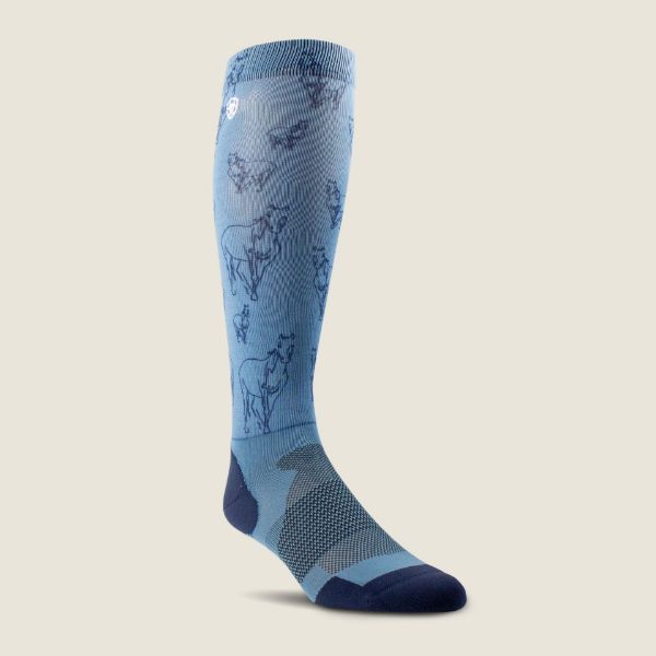 Picture of Ariat Tek Slim Printed Socks Navy Horse Print